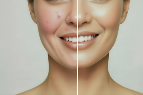 NEOLYA LED mask before and after skin results close up